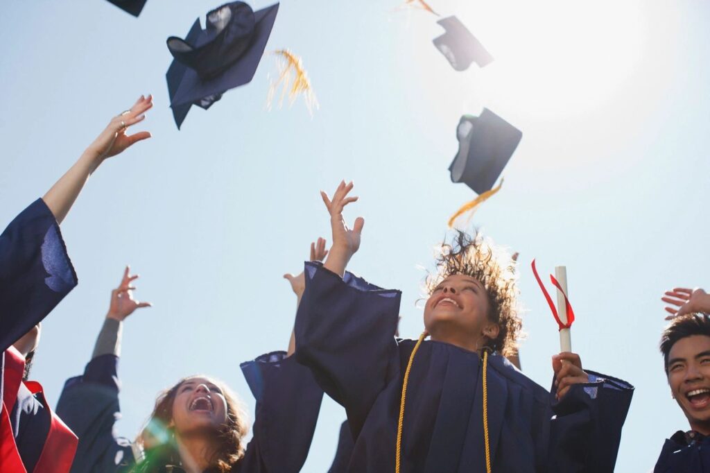 a picture off graduates tossing their caps into the air
